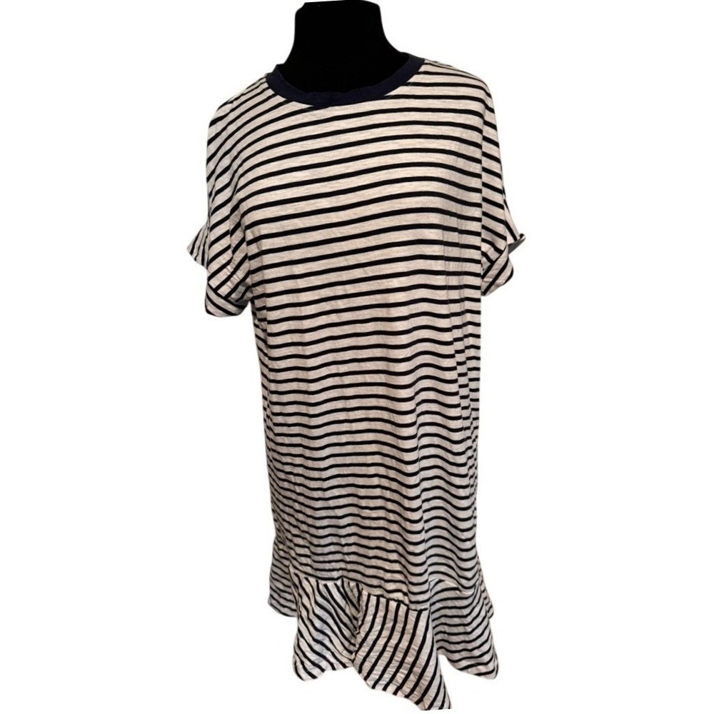 NWT HM Navy White Striped Ruffle Hem Summer‎ Dress Size M